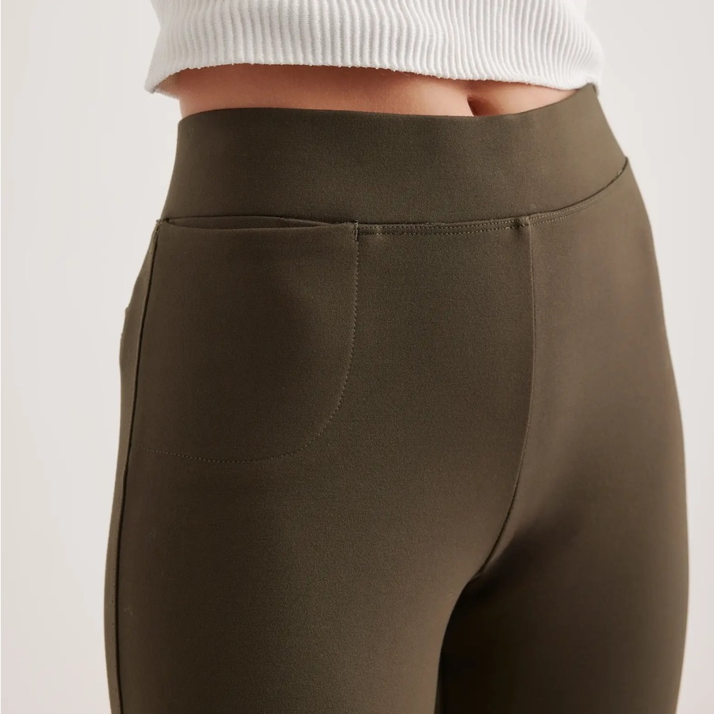 Quince Olive Ultra-Stretch Ponte Kick Flare Pants | Size S | Pull-On - Picture 4 of 9